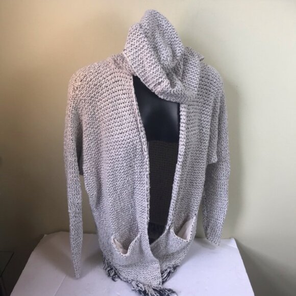 Free People Love Me Tender Hood Fringe Oversized Boho Cardigan Sweater Open Knit - Picture 6 of 16